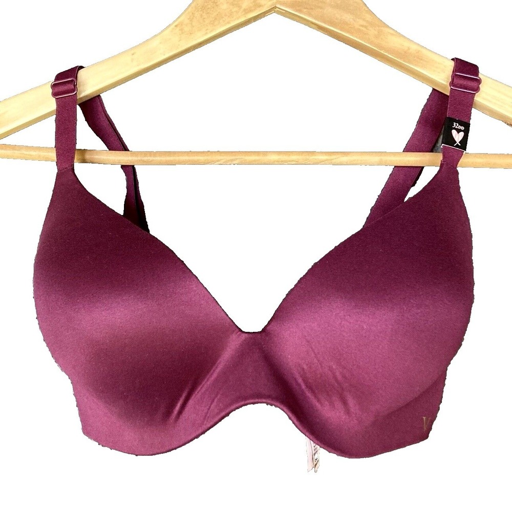 Victoria Secret Lined Semi Demi Wireless Bra 32DD Multiway Burgundy Push Up NWT
